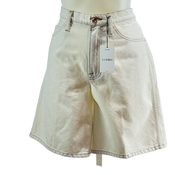 FRAME Le Italien Women's Shorts Off White Cotton Bermuda Top Stitching Size 29 - Picture 1 of 12